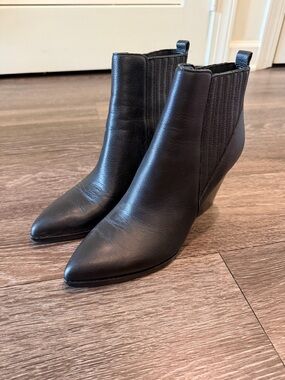 Marc Fisher Black Leather Pointed Ankle Booties
